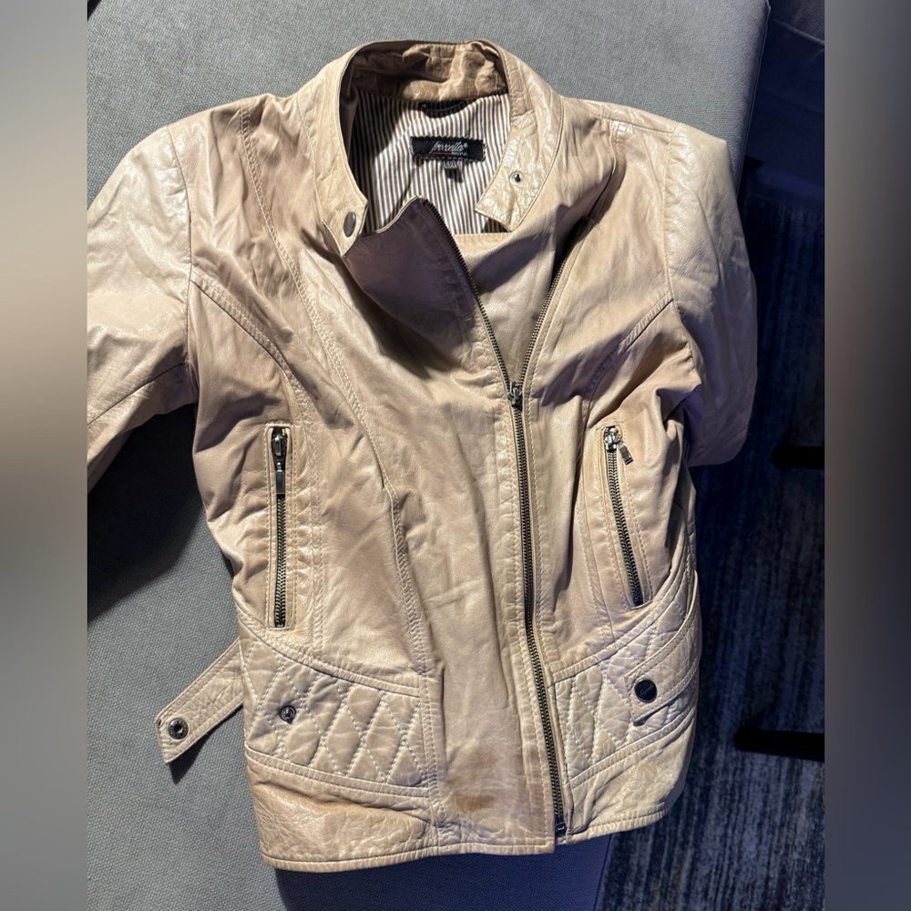 Cream leather biker jacket